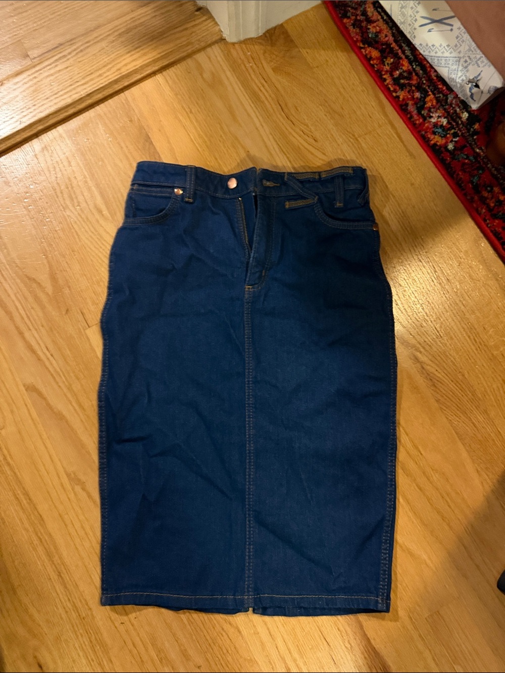 Wrangler x STAUD Dark Blue Denim Pencil Skirt